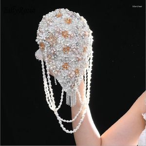 Flores de casamento eillyrosia artesanal pérola broche buquês suprimentos jóias cristais noiva bouquet de mariage wesele