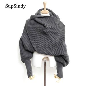 Sciarpe SupSindy Sciarpa lunga da donna invernale in stile europeo con maniche sciarpe in maglia di lana per donna Scialle casual caldo spesso di alta qualità 230907