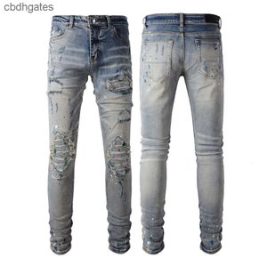 Leder Herren Demin 2023 Jeans Heavy Jean Fashion Washed Perforated Amiirii Hochwertiges Handwerk Lila Vuwe