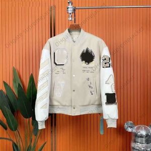 Designer Jacket Off Brand White Coat High Street Hip Hop Street Baseball wear men's and women's custom heavy duty embroidered wool leather long-sleeved coat