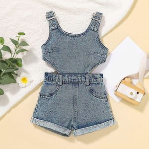 Strampler Kleinkind Mädchen Sommer Ärmellose Overall Einfarbig Denim Overalls Für Kleidung 24 Monate Mädchen 230907