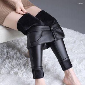 Womens Pants Faux Leather Long Women Autumn Winter Stretchy High Waist Skinny Trousers Slim Pu Female Pencil T751