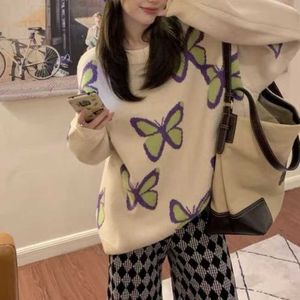 Deeptown Preppy Style Vintage Print Beige tröja Kvinnor Harajuku Kpop överdimensionerad Pullover Jumper Female Korean Fashion Knit Tops