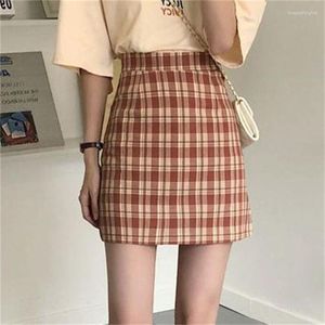 Skirts Clothes Short For Women Plaid Women's Skirt High Waist Harajuku With Slit Mini Casual Chic And Elegant Trend Premium Y2k