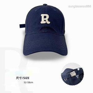 R letter designer hat Korean Version r Standard Duck Tongue Hat, Unisex Soft Top Pure Cotton Baseball Cap, Simple Embroidery, Large Head Small Face RO92