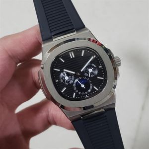 Neu gelistete Ganzstahluhr mit schwarzer Oberfläche, 40 mm, 5712, voll ausgestattete Herrenuhr, Lederarmband mit Kristallspiegel, Herrenuhr mechani2205