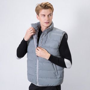 Mäns västar Autumn Winter Warm Reflective Waistcoat Men ärmlös jacka natt reflekterar ljus bomull vadderad väst Colete Masculino 230908