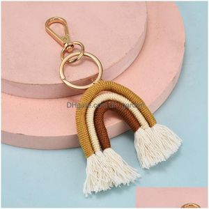 Keychains Lanyards Diy Rainbow Hand Woven Key Chains Fashion Accessories Bag Decoration Pendant Keyring Drop Delivery Dhgarden Dhzg8