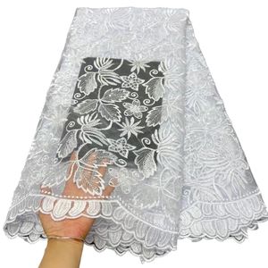 2023 Tulle French Lace Fabric 5 Yards White Wedding Dress with Rhinestones Sewing Craft Textile African Party Nigerian Beaded Ladies Female Evening Costumes YQ-3087