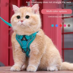 Dog Collars Leashes Breathable Cat Harness And Leash Escape Proof Pet Clothes Kitten Dogs Vest Adjustable Easy Control Reflective rope 230907