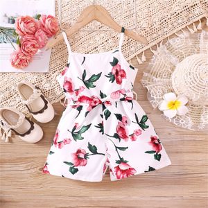 Macacão meninas floral curto macacão adolescente perna larga crianças verão casual boho macacão calças 230907