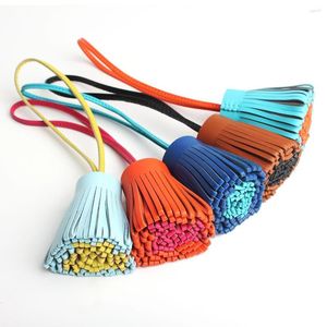 Keychains Designer Luxury Fashion Double Colors Genuine Natural Real Leather Tassel Keychain Pendant Key Chain For Women Girls Bag Charm