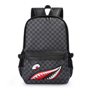 Novo casual masculino mochila maré legal tubarão mochila de viagem estudante mochila moda verificador computador saco portátil 230327