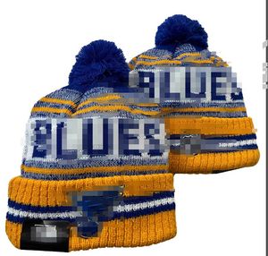 2023 Blues Hockey Beanie Nordamerikansk lag sida Patch Winter Wool Sport Knit Hat Skull Caps A0