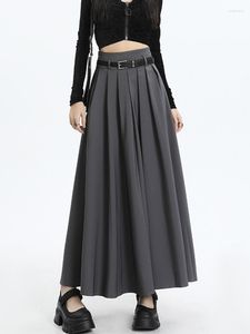 Skirts TIGENA Ankle Length Pleated Suit Skirt For Women 2023 Autumn Elegant Solid Office Lady Big Hem High Waist Long Maxi Female