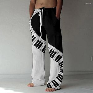 Calças masculinas 2023 primavera verão notas 3d calças casuais baggy pant bolsos cordão elástico cintura textura yoga conforto macio