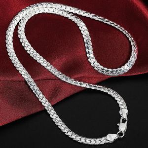 Ожерелье-цепочка из стерлингового серебра 925 пробы, 5 мм, полное боковое кубинское звено, ожерелье для женщин и мужчин, модные свадебные и помолвочные ювелирные изделия317H