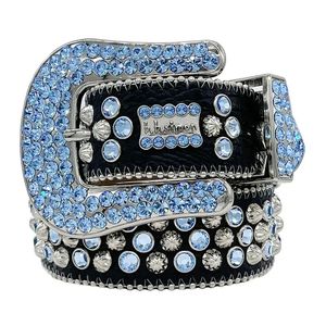 Herrengürtel Designer BB Simon für Männer Belt Frauen glänzend Diamant schwarz auf blau weiß mehrfarbig mit Bling -Strass als Geschenk 93KJ 4wwwww