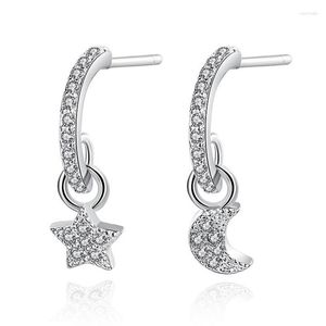 Studörhängen 925 Silver Needle Zircon Star Moon for Women Elegant Gift Y2K Jewelry Pendientes Brincos EH1368