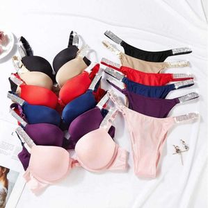 Sexy Letter Rhinestone Underwear Comfort Brief Push Up Bra and Panty 2 Piece Sets for Women Lingerie Bikini Set Motion design 625ess