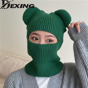 Bisiklet Kapakları Maskeler 2022 Yeni Y2K Bear Ears Beanies Komik Balaclava Kış Sevimli Örme Şapka Kadınlar Sıcak Tam Yüz Kapağı Kayak Maske Şapkası 166X