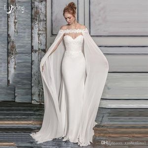 Białe szyfonowe długie okłady ślubne z koronki koronkowe szale weselne Boleros narzeczone kurtki płaszcze na sukienki ślubne suknie ślubne 3031