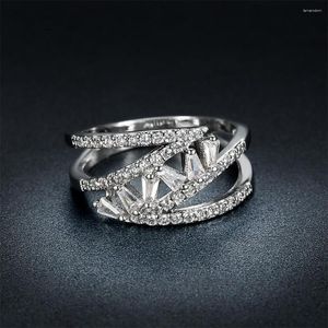 Anéis de cluster luxo moda cz para mulheres geométrica feminina cristal zircão anel senhoras festa de casamento jóias presentes dos namorados