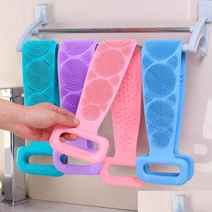 Badverktygstillbehör 1 st Sile Body Scrubber Shower Brush Exfoliating Belt Back Scrub Cleaner Cleaning Strap Badrum Drop Delive Dhoqk