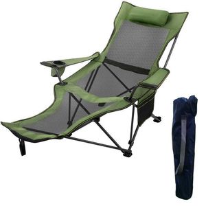Camp Furniture VEVOR 2in1 Folding Camping Reclining Chair Portable 330lbs Capacity Blue Oversized Camping Chairs Beach Chairs HKD230909