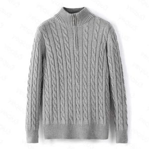 Herrtröja vinterfleece tjock halv dragkedja hög hals varm pullover kvalitet smal stickad ull designer stickning casual jumpers zip b275x