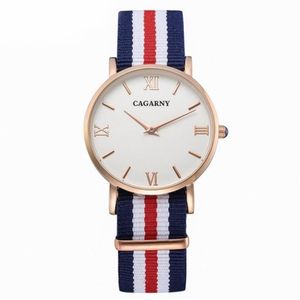 Cagarny Watches Women Fashion Quartzc Watch Clock Woman Rose Gold Ultra Thin Case Nylon Watchband Casual Ladies328C