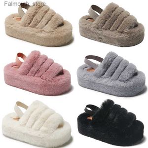 Slippare 2023 Hem Plush Flat Platform Cotton Tistrar Kvinnor White Grey Khaki Beige Elastic Band Casual Color6 Q230909