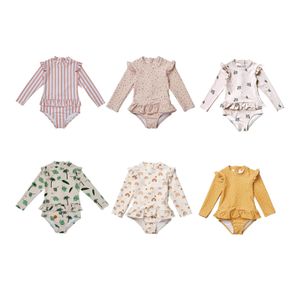 S baddräkt Kids Girl 2023 Summer Floral liten färsk långärmad snabb torkande solskyddsmedel 230909