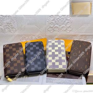 high quality Double zipper Wallets Brown flower Mens Leather Wallet Holders For Brown plaid women Purse Monograms Luxury Purses Cr290b