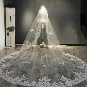 Bridal Veils Real POZ Long Lace Wedding Veil 4 metry biała kości słoniowej z grzebieniem 1t Akcesoria panny młodej Velos de novia265u