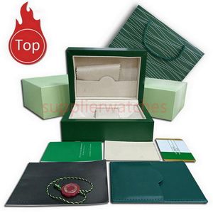 Caixas de relógio de luxo Mens Watch Cases Original Inner Outer Womans Relógios Caixas Homens Relógio de Pulso Green Boxs Booklet Card Acessórios C272L