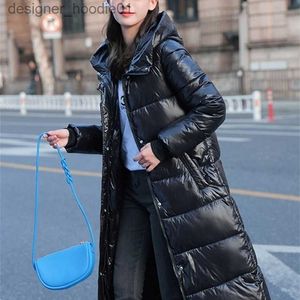 Kvinnor Down Womens Down Winter Jacket For Women Coat Black Hooded Long Parka Warm Female Puffer Cotton vadderade kläder Fashion Slim Solid Casual 221010 L230909