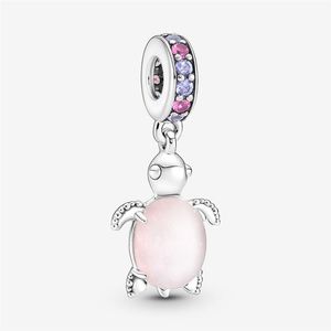 100% 925 srebrny murano szkło różowy żółw morski Dangle Charms Fit Fit Oryginalny europejski urok bransoletki biżuteria Accessori302r