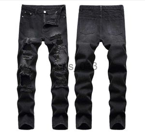 Мужские джинсы Черные узкие джинсы мужские однотонные рваные джинсы для мужчин новые повседневные эластичные мужские джинсы x0911