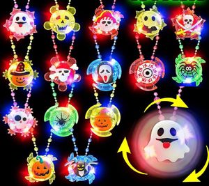 Halloween Led Spin Necklaces Light Up Party Favors Spider Ghost Trick or Treat Toys Glow Goodie Bag Fillers
