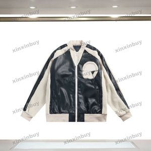 xinxinbuy men designer coatジャケットパネルウールレタージャクアードファブリックパターン長袖女性グレーブラックカーキアプリコットxs-2xl