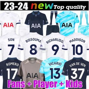 Tottenham 23 24 Kane Son Richarlison Soccer Jerseys Pedro Porro Kulusevski Hojbjerg Away Perisic Danjuma Romero Football Kit Shirt Bentancur Men Kids 666