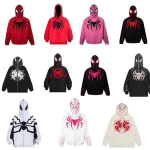 ハロウィーンゴシックダークスパイダープリントジッパーフーダーメンズレディースストリートウェアロングスリーブスウェットシャツYSFE0249マン特大のヒップホップファッションファニージャケットS-2xl