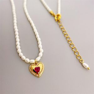 Heart Charm Pendant Halsband Little Pearls Chain Seed Pärlor Halsband248m