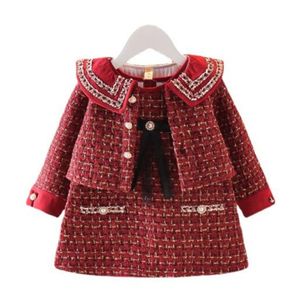 Spring Autumn Kids Girls Clothing sets mode barn prinsessa baby långärmad kappjacka tank klänning 3 st.