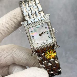 Top Fashion Quartz Watch Women Gold Silver Dial Rhinestone Bezel Full Stainless Steel Band Wristwatch Classic Square Design Ladies317r