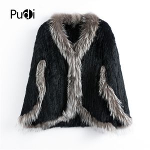 Women's Fur Faux CT907 Autumn Women Genuine Rabbit Coat With Real Silver Collar Poncho Style Lady Casual 230908