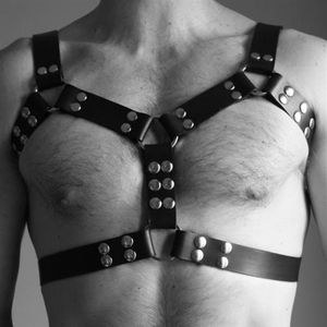 Adjustable Men Sexy Leather Set Vest Flirting Body Bondage PU Harness Cosplay Rivet Belts Bdsm Lingerie Belt Bras Sets2684