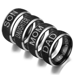 Update Schwarzer Edelstahl-Ring „Love You Mom Son Daughter“ für Damen und Herren, Modeschmuck, Geschenk