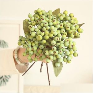 Decorative Flowers Wreaths 10Pcs/Lot Pe Foam Berry Green Fruit Plant Berries Artificial Flower Cherry Branches Simation Olives Hom Otesy